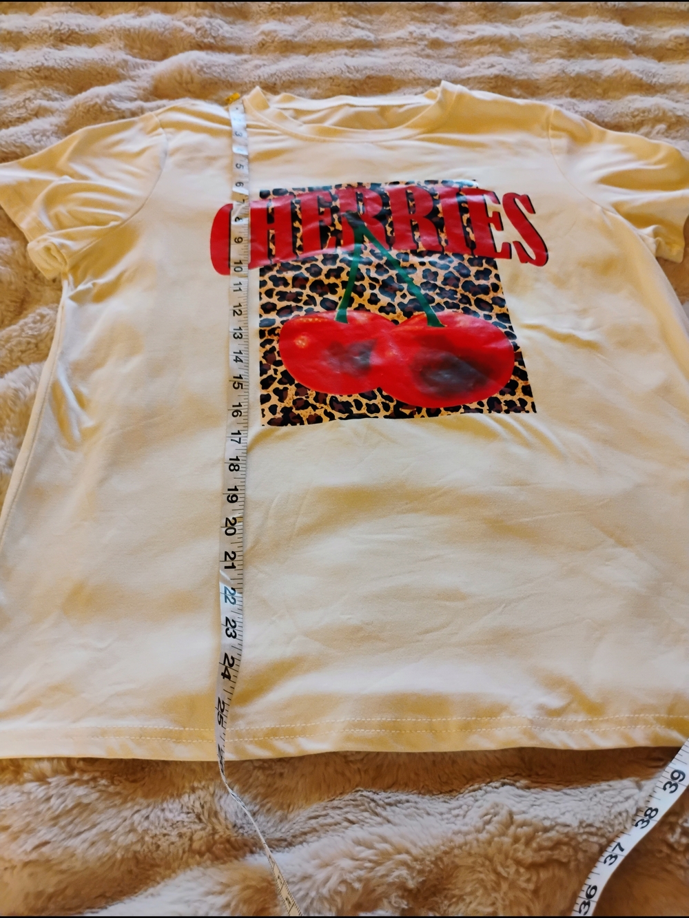 Women’s White Short-Sleeve Tee with Red Cherries Graphic
